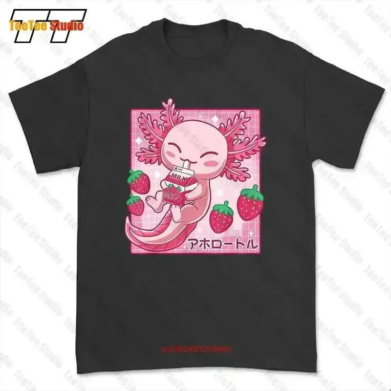 Kawaii Axolotl Strawberry Milk Shake Carton Tshirt Tee CJMD