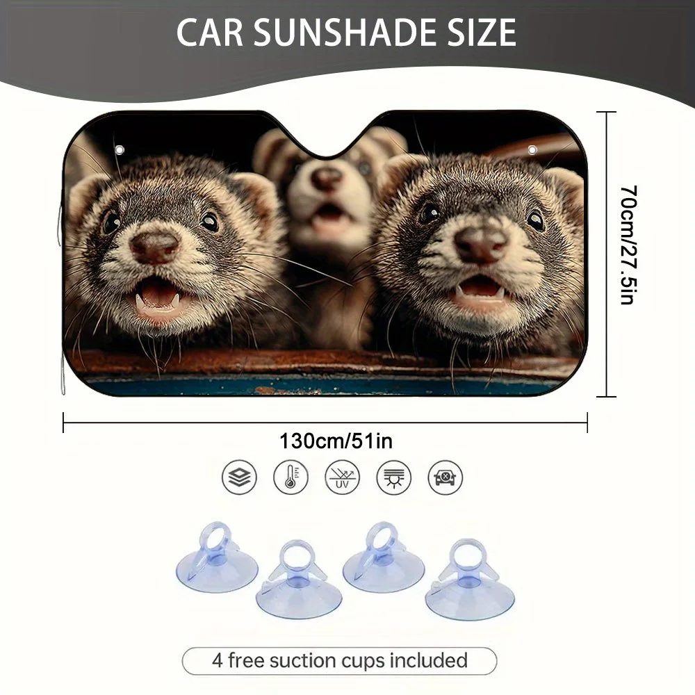 1pc A Humorous Trio Of Ferrets Gazing Intently, A Fashionable Sunshade For Cars, Perfect For Family Outings And Road Trips