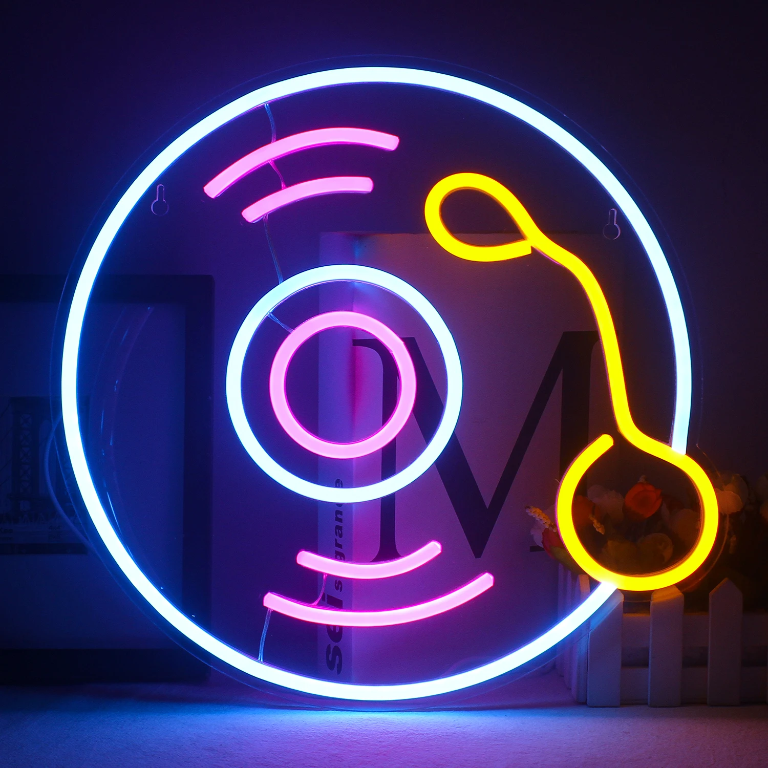 CD Record Neon Sign Recording Studio Glowing Wall Decor Bar Party Club Music Gamer Bedroom Decor Neon Light Music Lover Neon