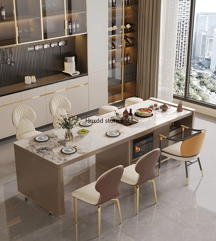 Light luxury rock slab retractable small apartment multi-functional dining table and chair combination