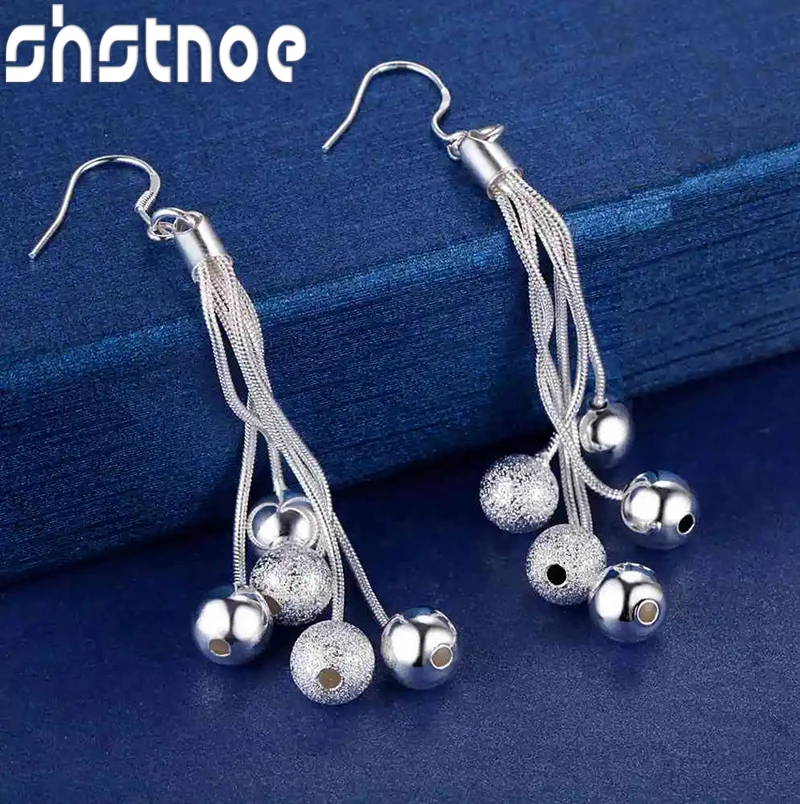 

SHSTONE Hot 925 Sterling Silver Tassel hanging beads long Earrings for Women fashion party wedding noble Jewelry Holiday gifts