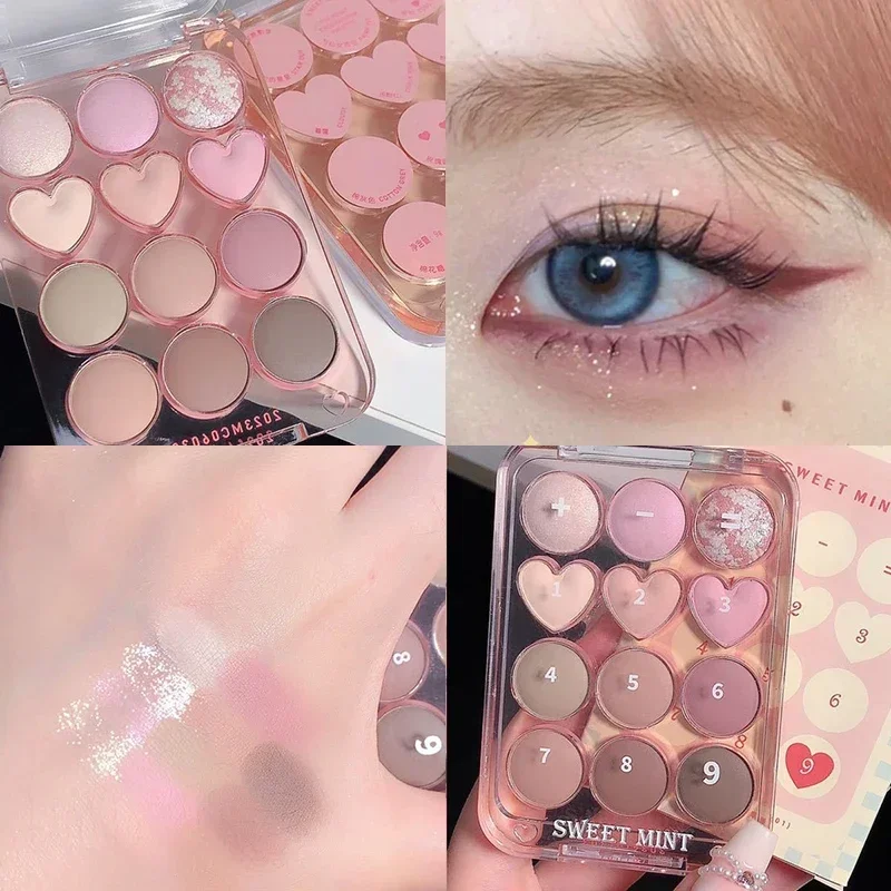 Love Heart 12 Colors Calculator Eyeshadow Palette Matte Pearl Glitter Waterproof Makeup Palette Earth Tone Brighten Eye Shadow