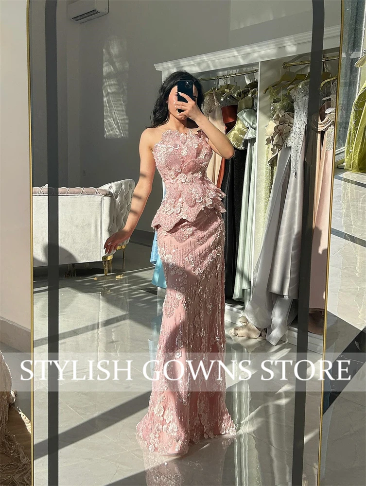 Robe De soirée avec des Appliques roses, élégante, droite, avec franges, Illusion, fête d'anniversaire, robes De mariée