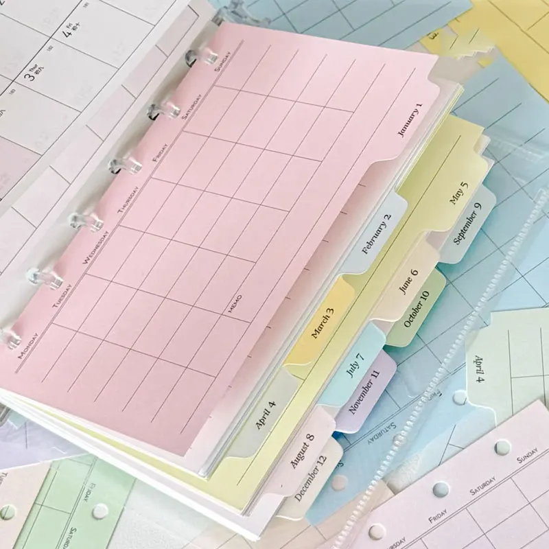 12Sheet A7 M5 Index Page Classification Refill Loose Leaf Notebook Handbook 5-Hole Spacer Separator Office Planner Accessories