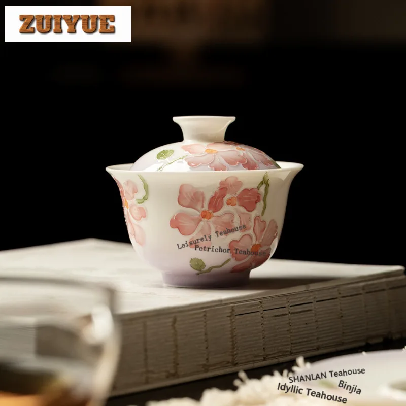 

150ml Arita Ware Hand-painted phalaenopsis Gaiwan Zen Tea Tureen Tea Bowl With Lid Kit Tea Maker Cover Bowl Cafes Collection