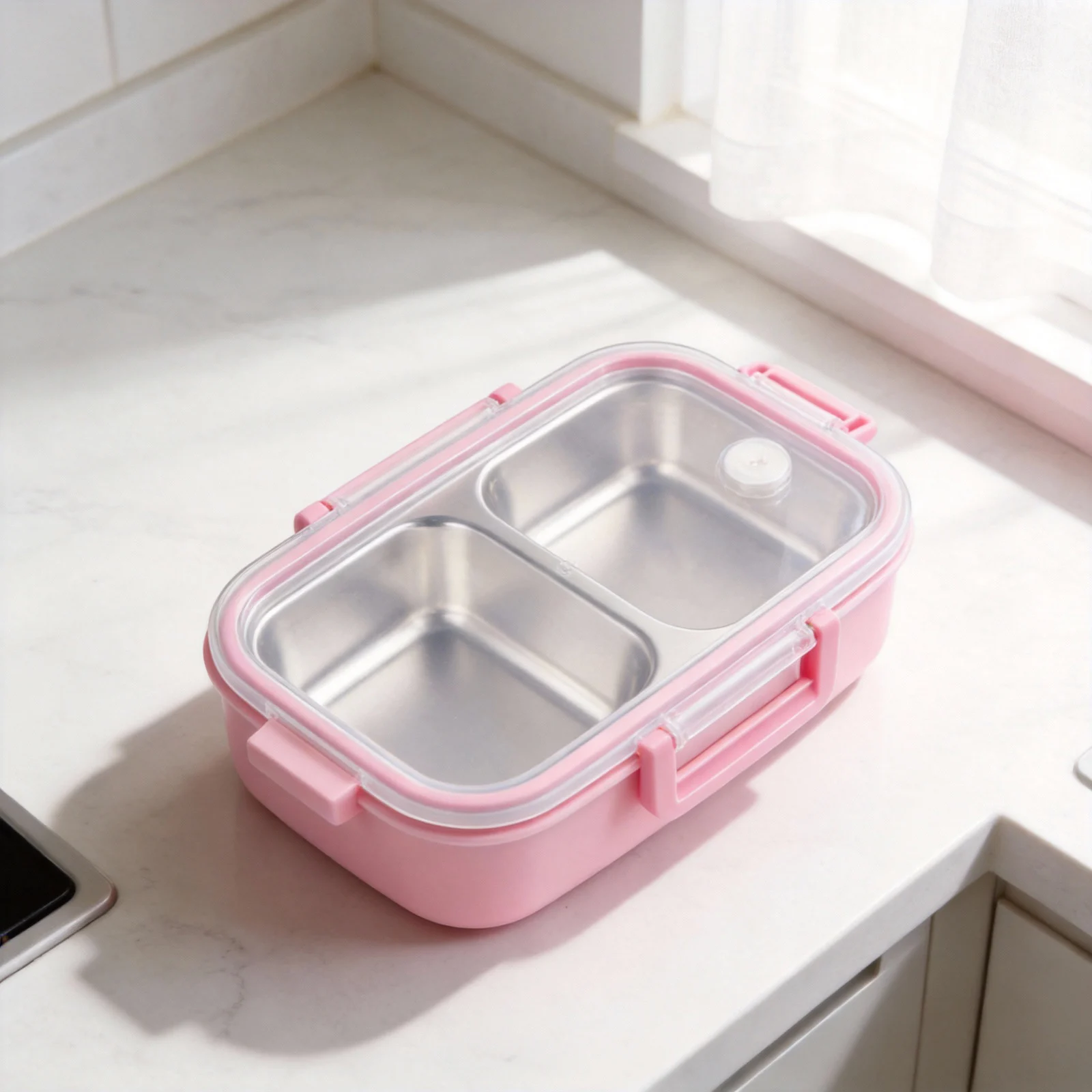 Stainless Steel Food Container with 3 Compartments and Leak for proof Silicone Seal Lids for Convenient Meal Transportation