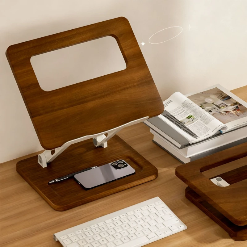 Wooden Laptop Stand Riser for Desk with Storage Slot Cooling Holder Stable Computer Stand for Home Office