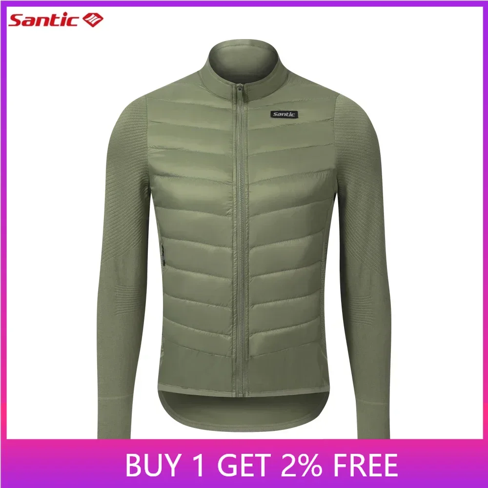 Santic Men's Cycling Jackets Winter Down Warm Breathable Windproof Cycling Sports Coats Full Zipper Bike Jackets