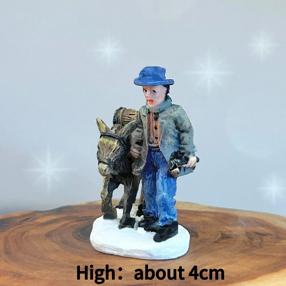 Victorian Winter Christmas Village Resin Mini Figurine, Holiday Scene Desktop Ornament