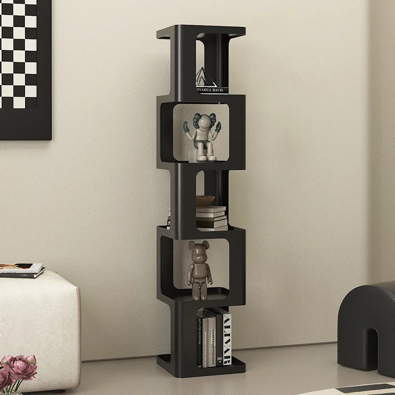 Living room bookshelf floor-to-ceiling shelf children's corner simple bedroom TV next to small bookcase wrought iron