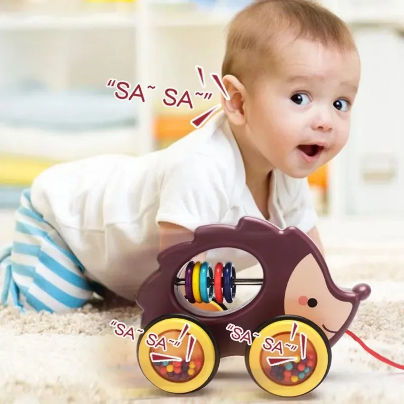 Cartoon Animals Push Pull Toy Baby Pulling Toy Walking Toy with String Children Educational Pull Along Toy Gift for Toddlers Kid