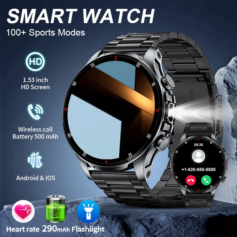 

New For HUAWEI Xiaomi Outdoor Sport Smart Watch Men Fitness Health Monitor LED Flashlight IP68Waterproof BT Call Smartwatch 2025