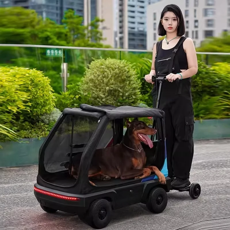 Electric Folding Pet Stroller, Dog Stroller, Dog Walking Cart, Large Remote-Controlled Pet Stroller for Travel