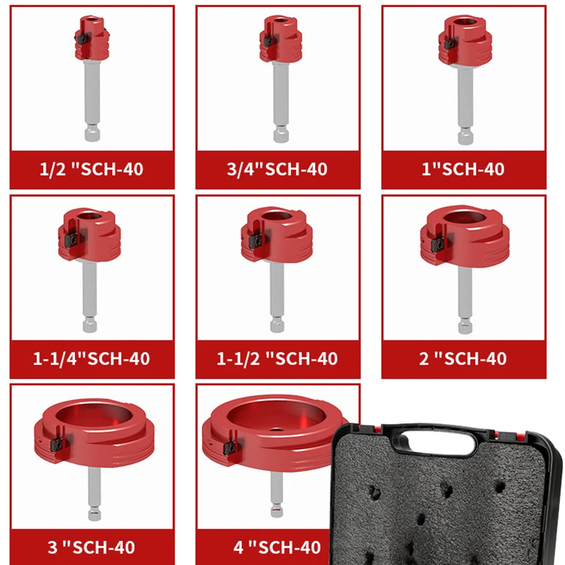 8Pcs PVC Pipe Reamer, for SCH40, 1/2 inch, 3/4 inch, 1 inch, 1-1/4inch, 1-1/2inch, 2inch, 2-1/2inch, 3inch, 4inch Head Aluminum