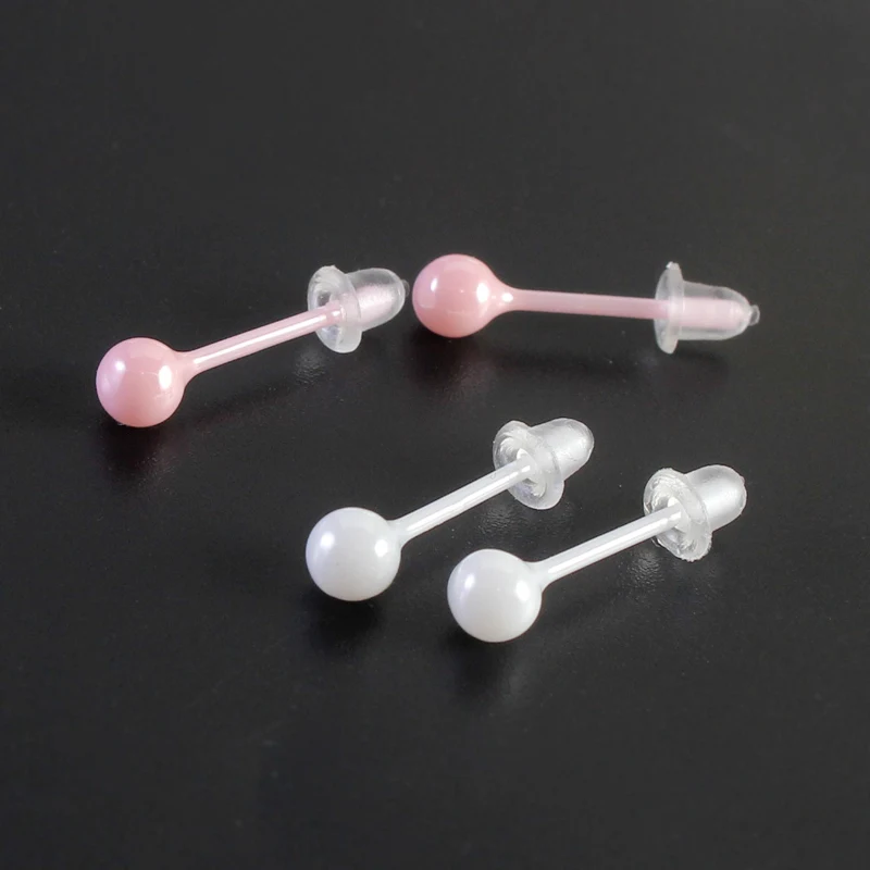 Ceramic Earrings Jewelry 4mm 6mm Pink White Ball Ear Studs Earrings Zirconia For Women Girls Kids Anti-Allergy Shiny Cute Gift