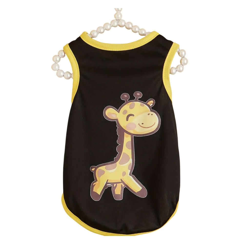 Pet clothes: dog and cat vest, light, breathable, comfortable, black stitching, yellow, clothes with giraffe print, simple, gene