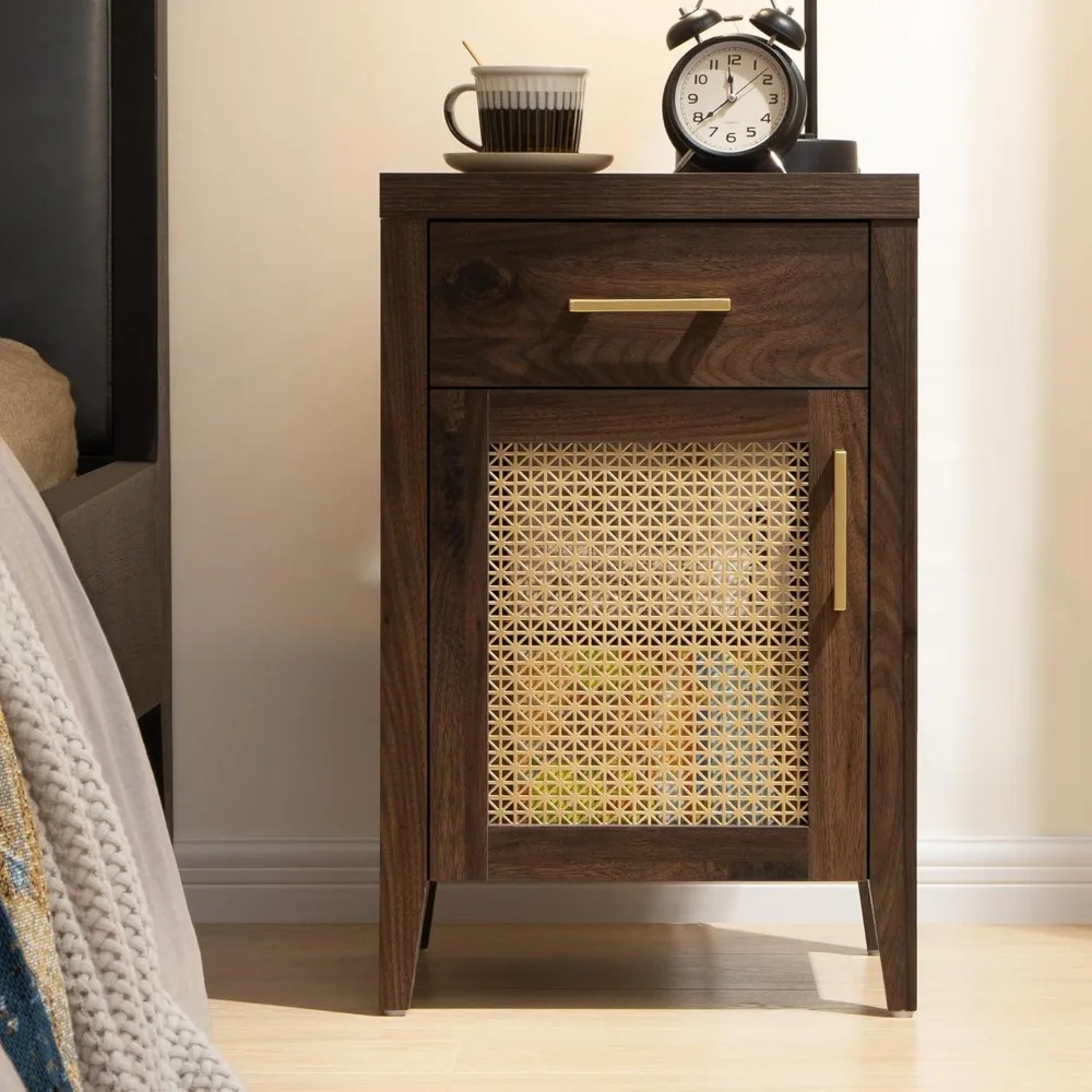 Mid Century Modern Nightstands Pair with Drawers, Wooden Vintage-Style Bedside Tables for Storage