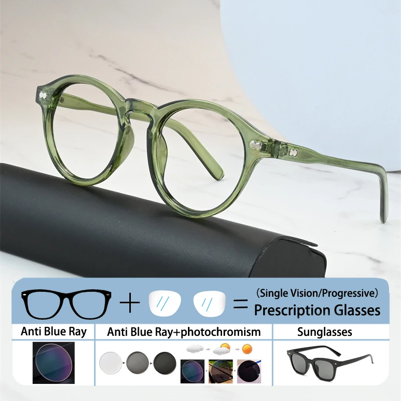 

New Men Round Rice Studs Small Frame Prescription Hyperopic Glasses Women Optical Prescription Anti Blue Ray Short Sight Eyewear