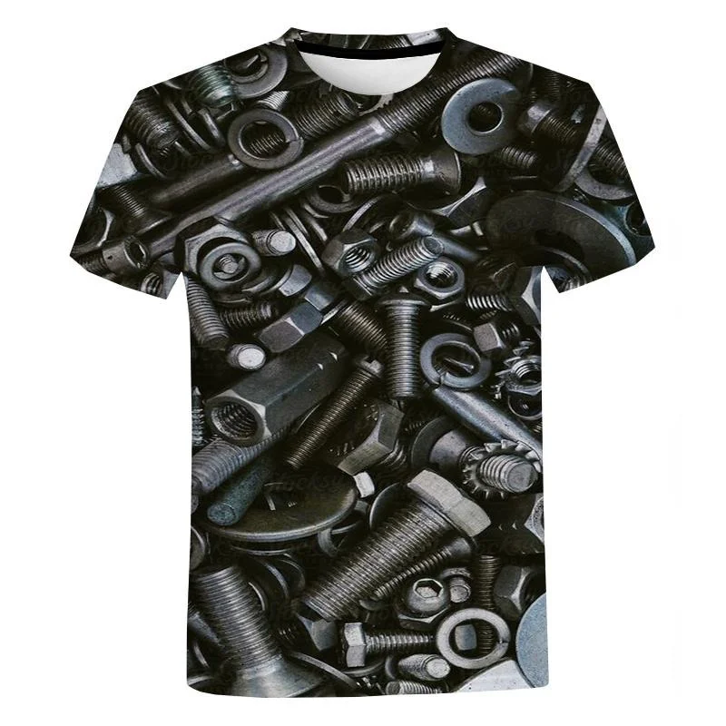 Auto Parts Printed T Shirt Hardcore Machinery Repair Tools Pattern T Shirts Repairman's Outfit Personality Oversized Tees Top