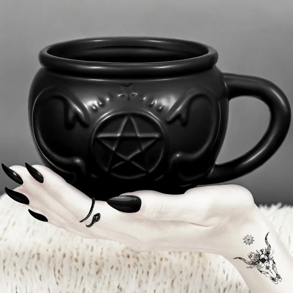 Black Halloween Unique Ceramics Tea Cup 520ml Coffee Mugs Witches Gift for Halloween Banquet Festival