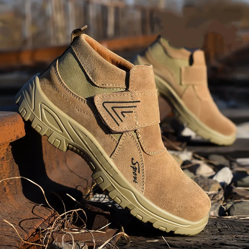 mens casual steel toe covers safety boots tooling security work shoes cow suede leather welding ankle botas worker safe footwear