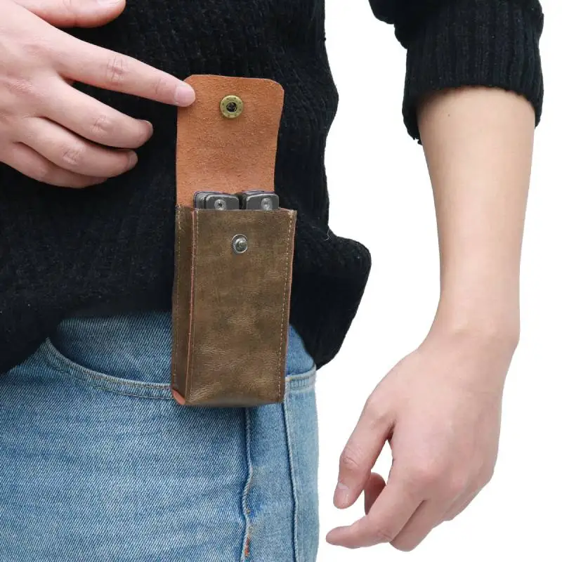 Leather Knife Pouch for Belt Snap Sheath Holster for Folding Tool Sheath Pocket Hunt Camp Outdoor Carry Equipment Belt Loop Case