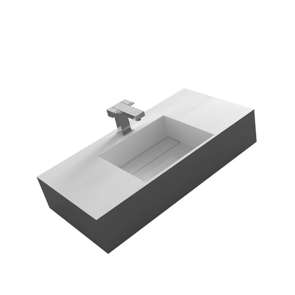 Acrylic Rectangular Wall Hung Vessel Sink Matt Solid Surface Stone Wash Basin RS38229A