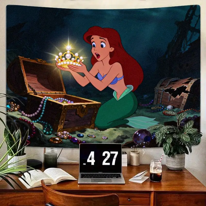 

1PC Disney The Little Mermaid Ariel & Glowing Crown Treasure Kawaii Polyester Wall Art Girls Bedroom Dorm Decor Gift.