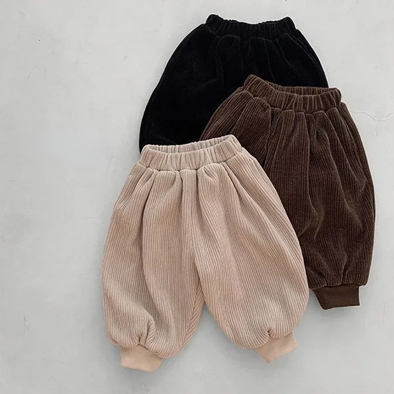 Spring and Autumn Baby Pants Winter Men and Women\'s Corduroy Plush Loose Lantern Pants Baby Solid Color Thickened Casual Pants