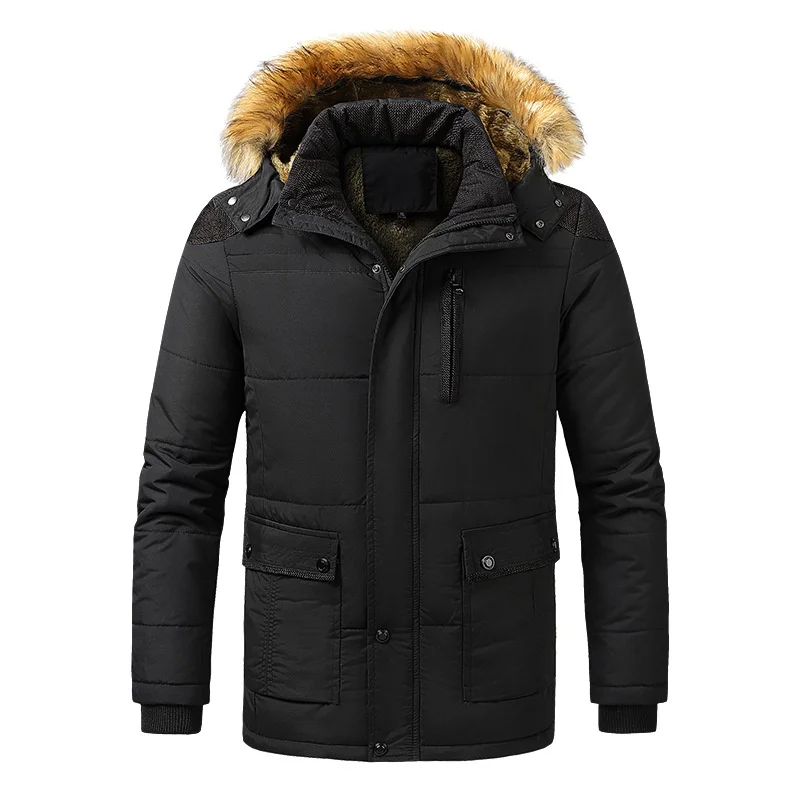 

Plus Size Lamb Wool Liner Parka Men Winter Casual Thick Outerwear Hooded Padded Cotton Coats 2024 New Warm Fleece Jacket For