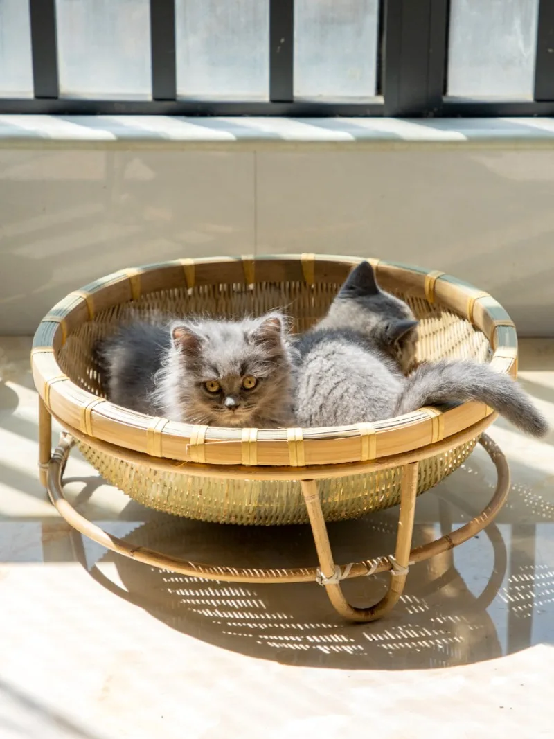 Handmade bamboo woven products cat nest cat scratch creative base pet basket household storage basket drying drain dustpan