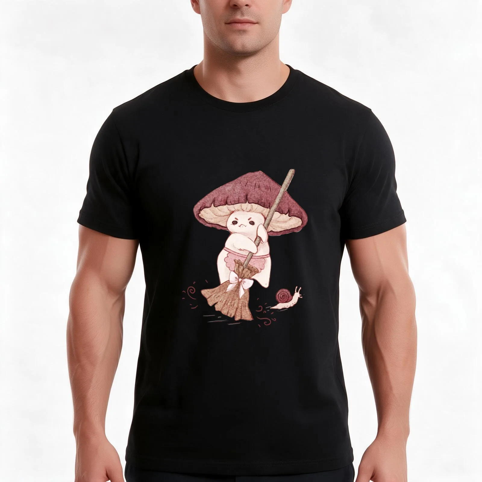 Angy mushroom does not like to clean T-Shirt, Summer Casual Cotton Tee, Oversized Streetwear Tops, Vintage Graphic Print