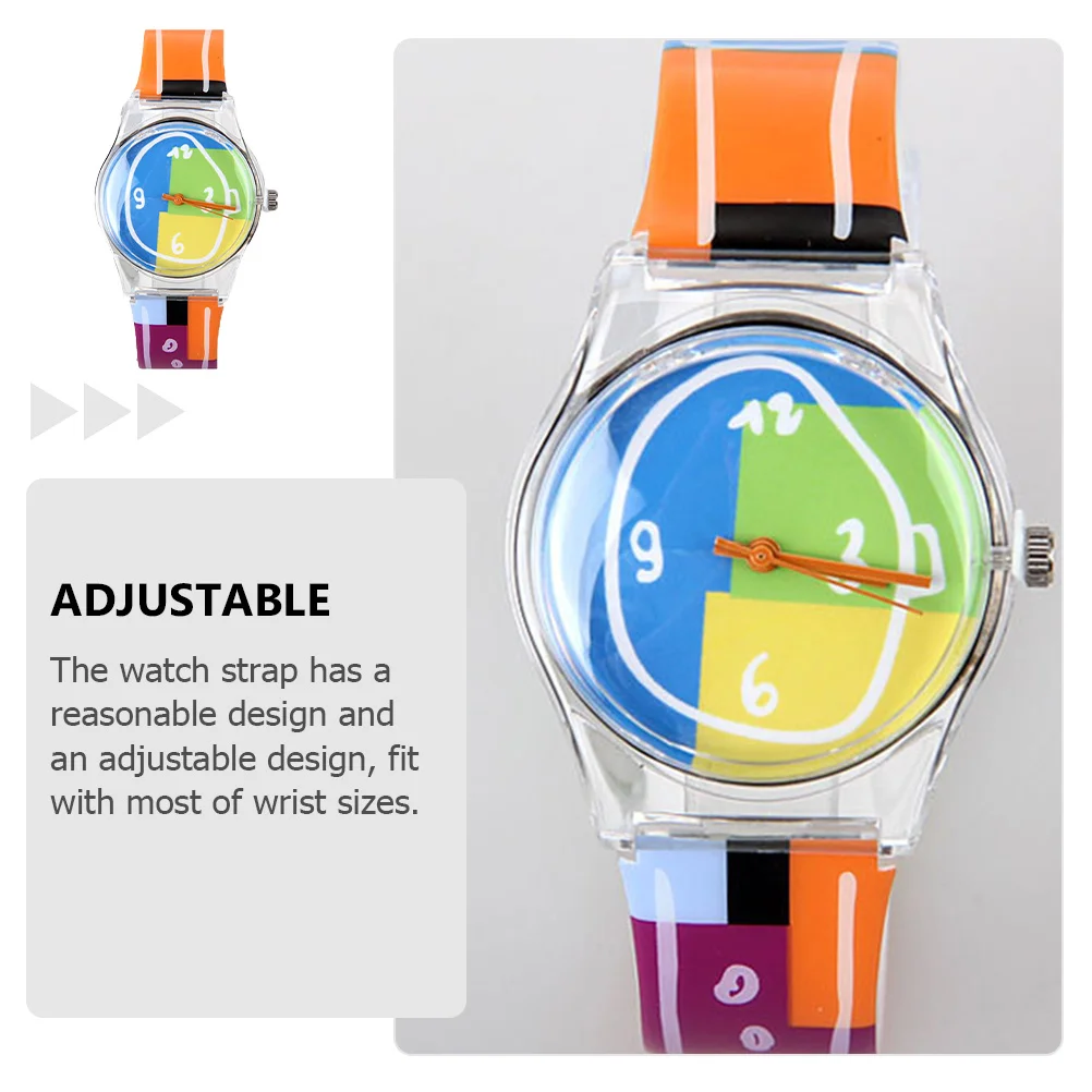 Colorful Watch Cartoon Color Pattern Plastic Student Gift Fashionable Comfortable Design Accurate Time Learning