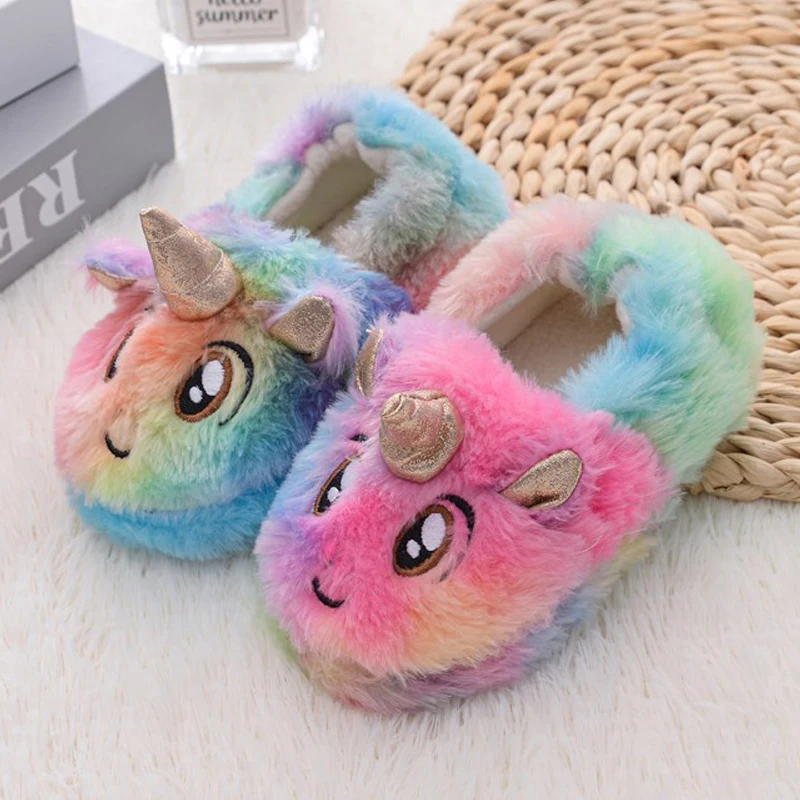 Toddler Boy Slippers for Winter Baby Loafers Girls Plush Warm Cartoon Rubber Sole Children Home Shoes Kids House Indoor Footwear