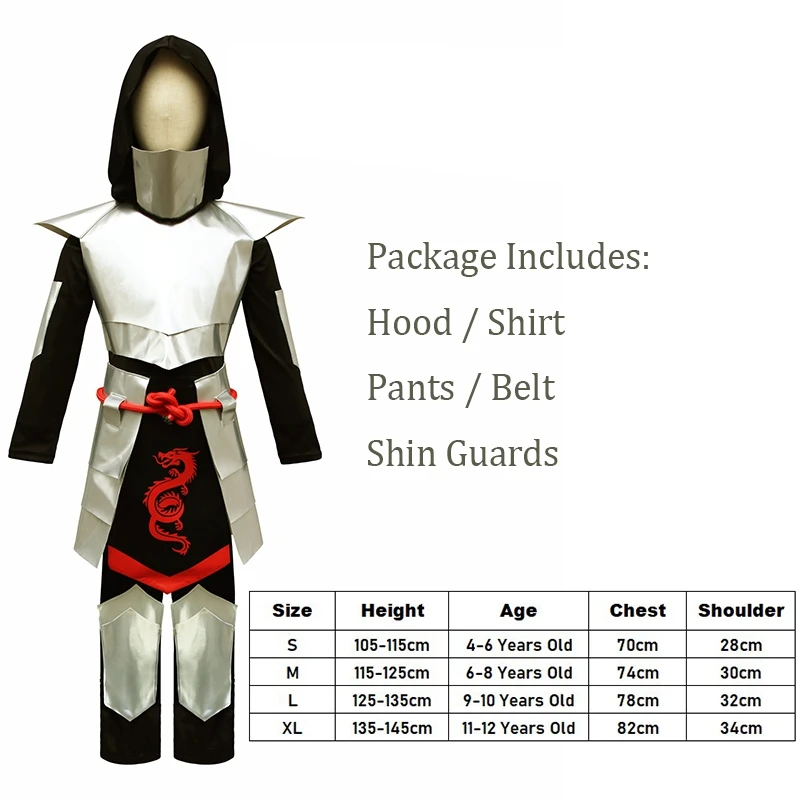 Silver Ninja Cosplay Costume para meninos e meninas, Dragão, Halloween, Natal, Carnaval, Roupas Purim, Nova chegada, 2024