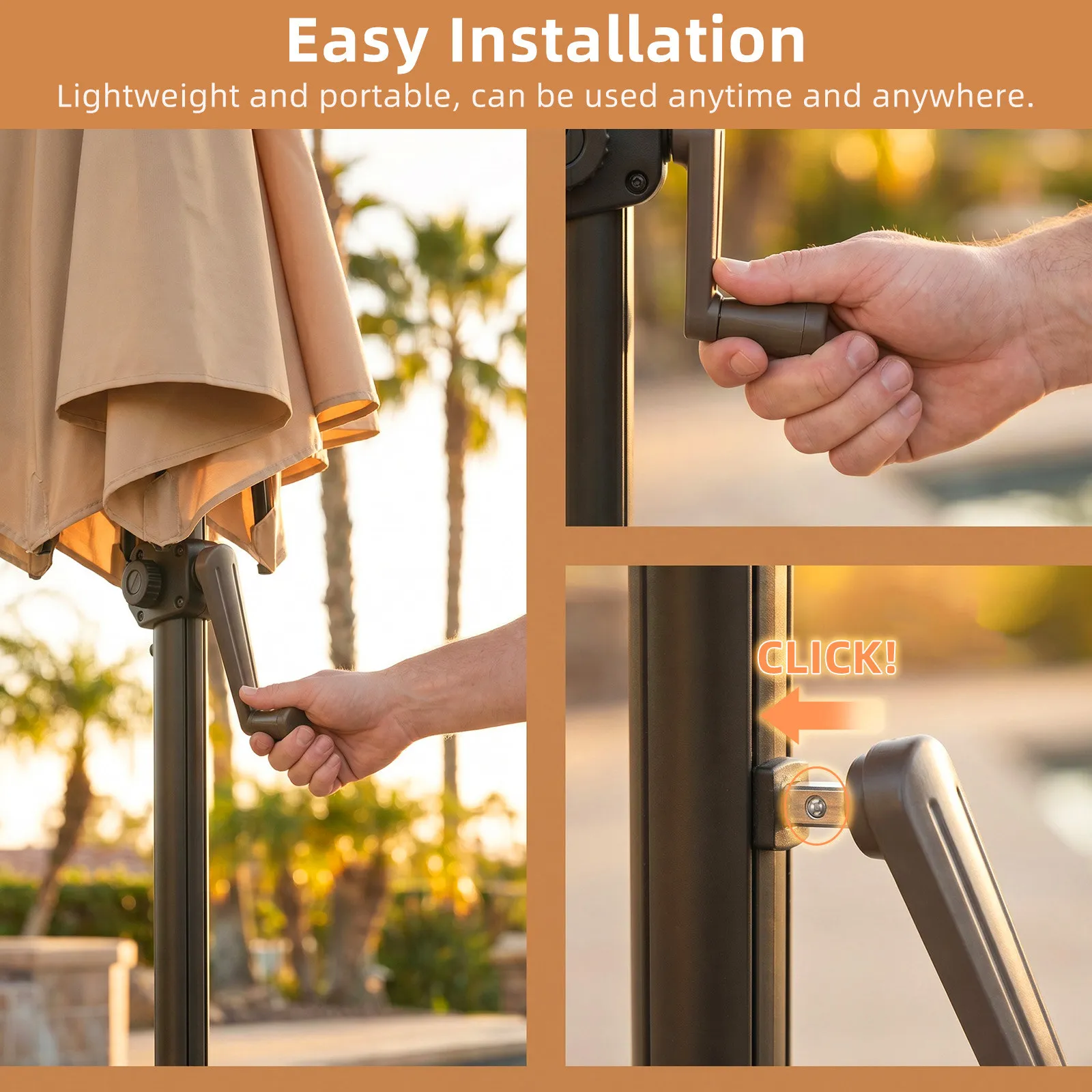 2Pcs Roman Umbrella Crank Handle Replacement Easy Install Patio Outdoor Garden Umbrella Repair Parts Smooth Hand Crank