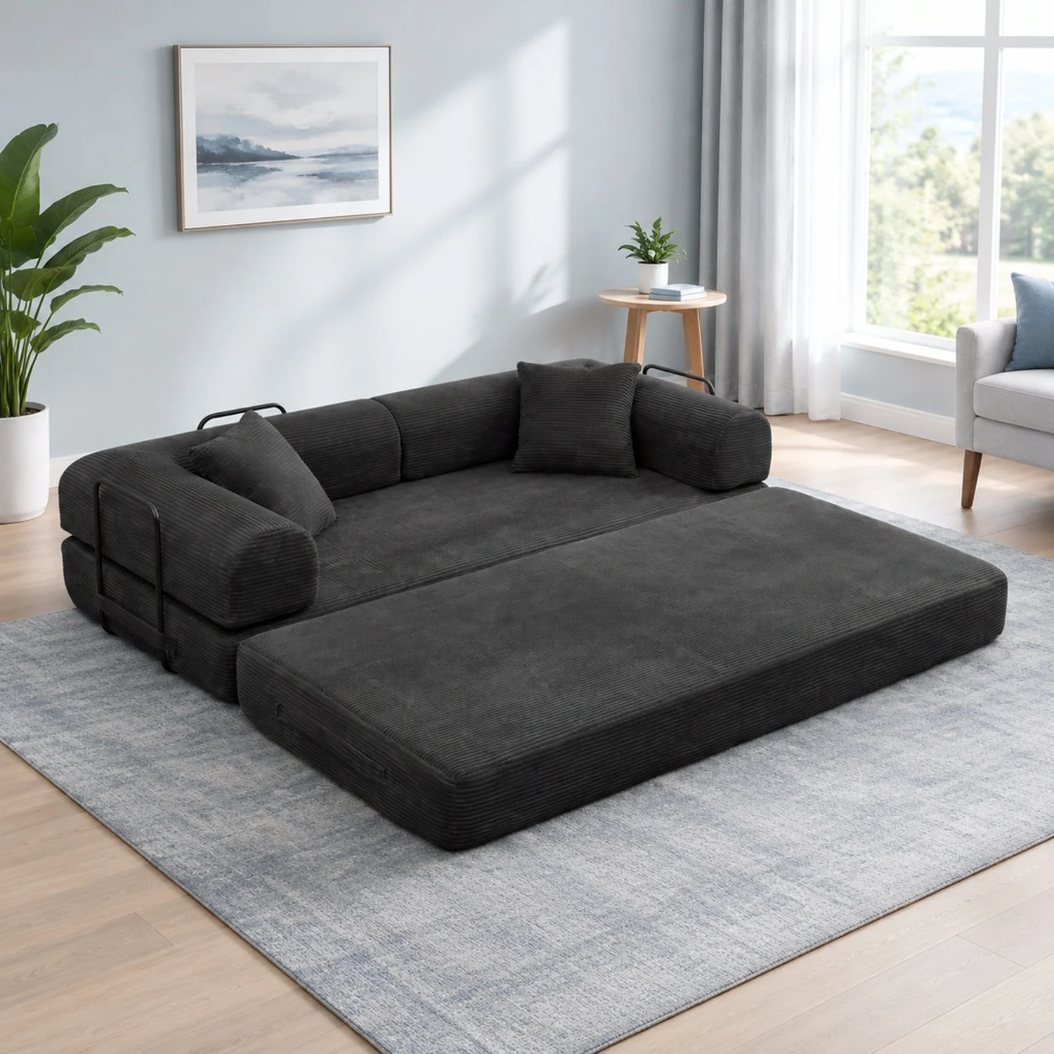 Sleeper Sofa with Pillow,Comfy Foldable Bed Compressed in Box, Convertible for Living Room Bedroom Lounge Studio, High Density