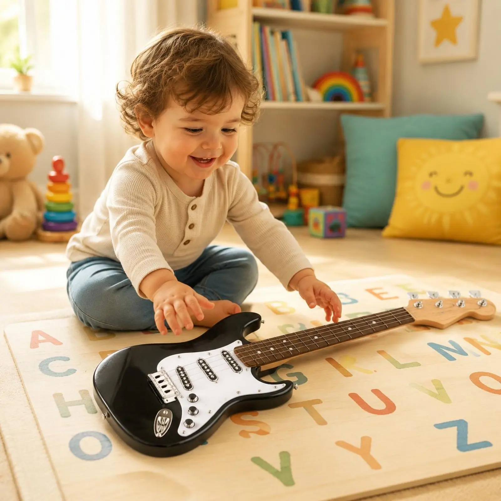 Toy Electric Guitar Early Learning Electric Guitar Toy Portable Sturdy for Beginners