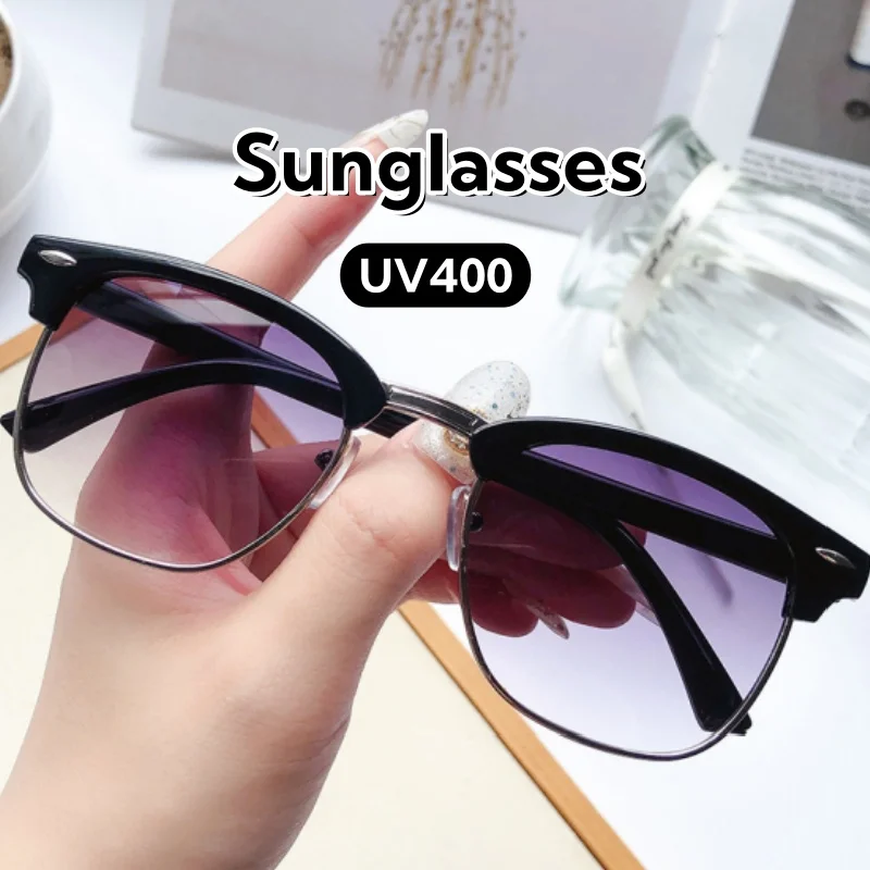 

Men's Retro Classic Half-frame Sunglasses Street Photography Outdoor UV400 Sun Protection Driving Beach Travel Shades Glasses