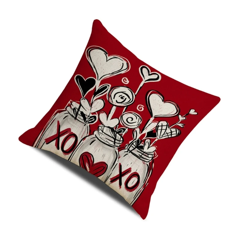 X6HD Valentine's Day Pillow Covers Decoration,Farmhouse Love Locks Heart Valentine Throw Pillows Cushion Case Couch Decor