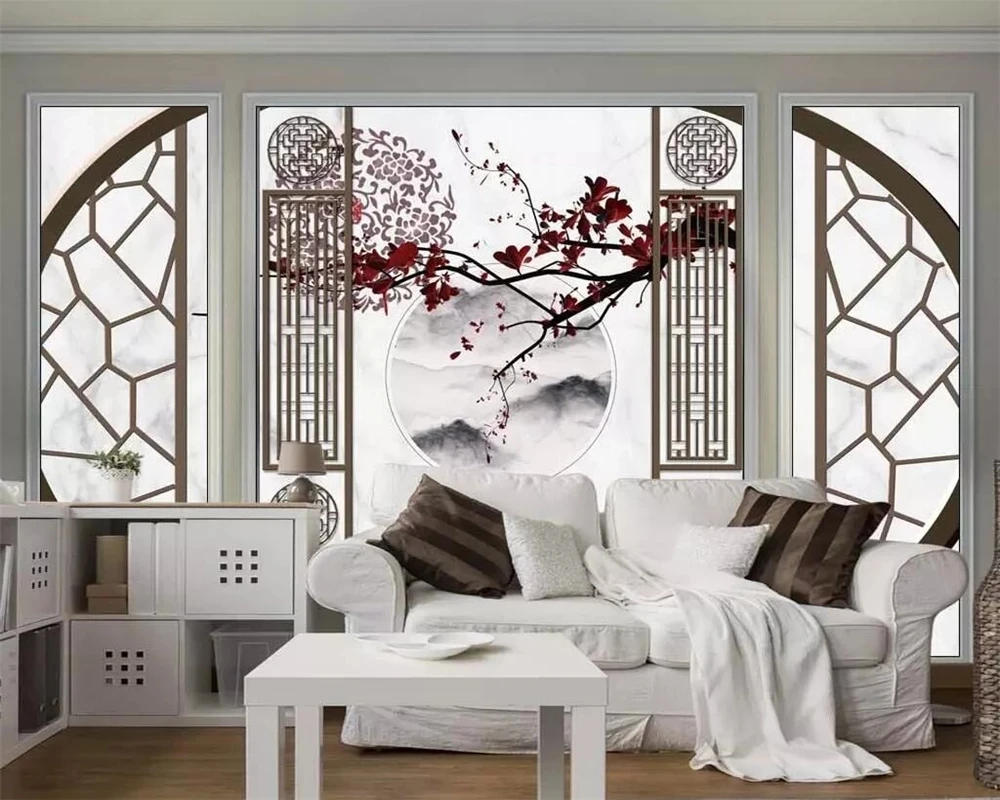 Customized products mural Chinese plum blossom bird auspicious stone pattern mosaic TV background living room bedroom wallpaper