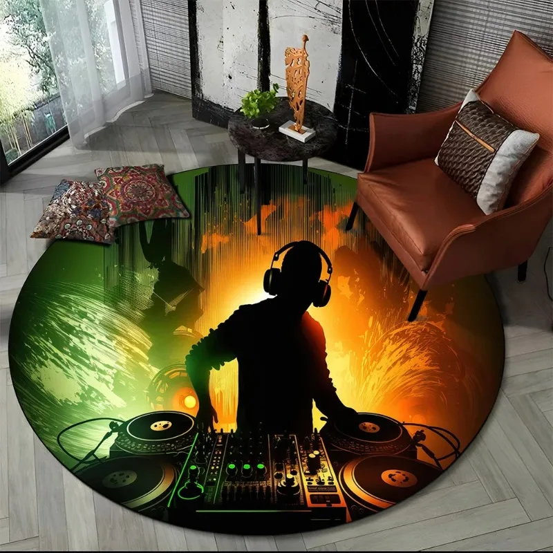 3D Vinyl Record Music DJ Tape HD Round Area Rug Carpet Fashion Rug for Living Room Bedroom Sofa Playroom Decor Non-slip Floormat