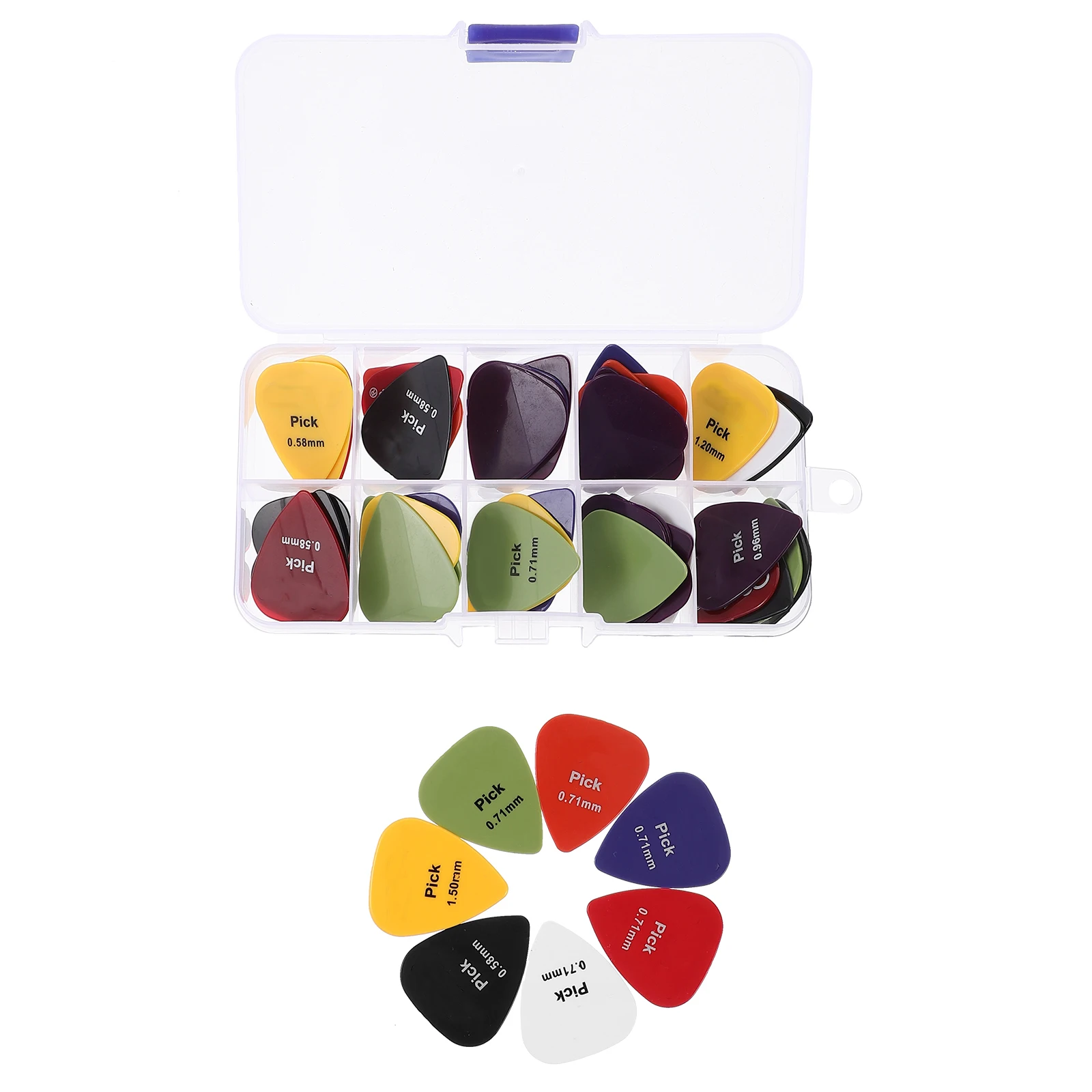 

50pcs Small Electric Guitar Bulk Durable Picks For Acoustic Bass Ukulele With Storage Box Thick Professional Triangle Picks