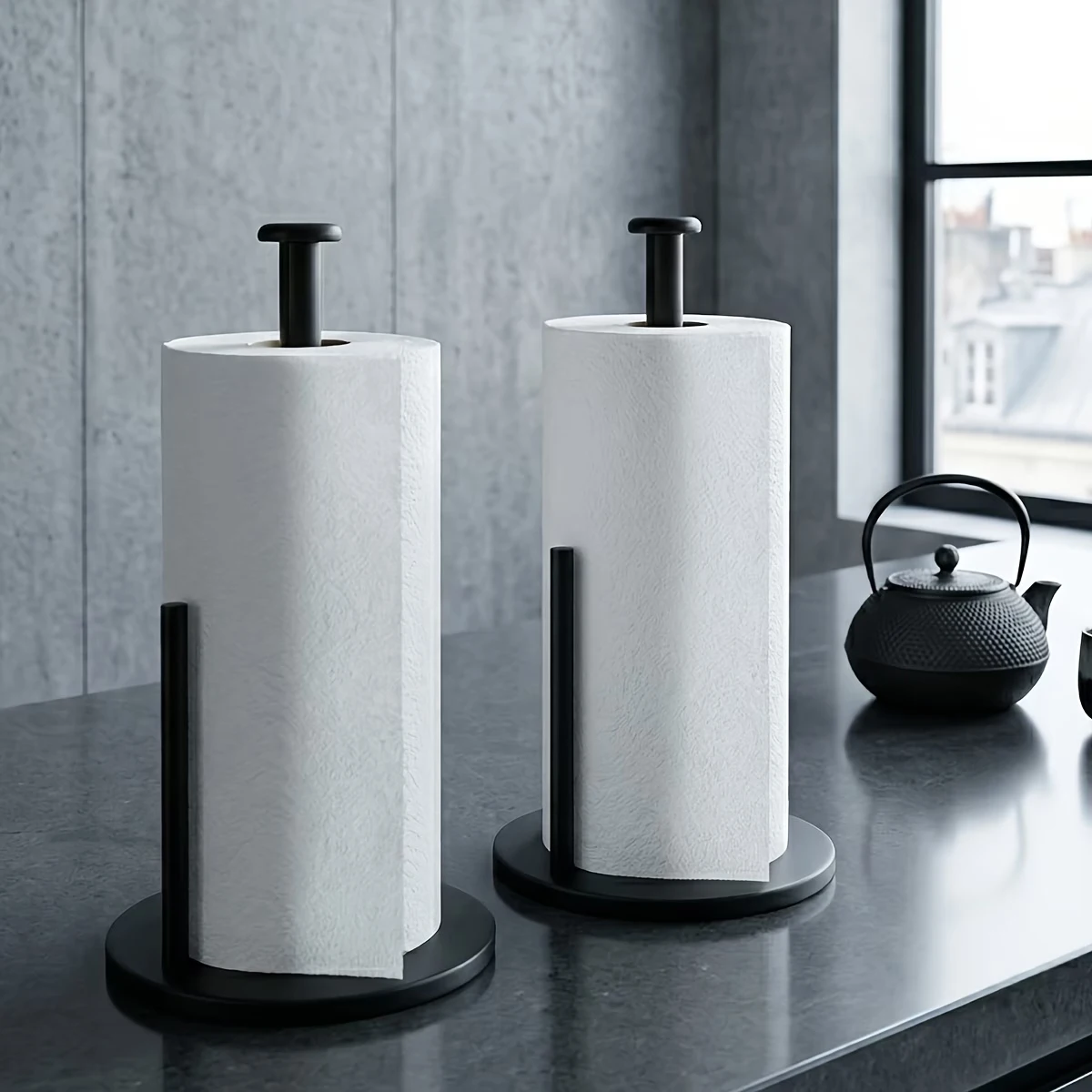 Stainless Steel Kitchen Roll Holder with Weighted Base - Heavy-Duty Countertop Organizer, Space-Saving Design for Paper Towels