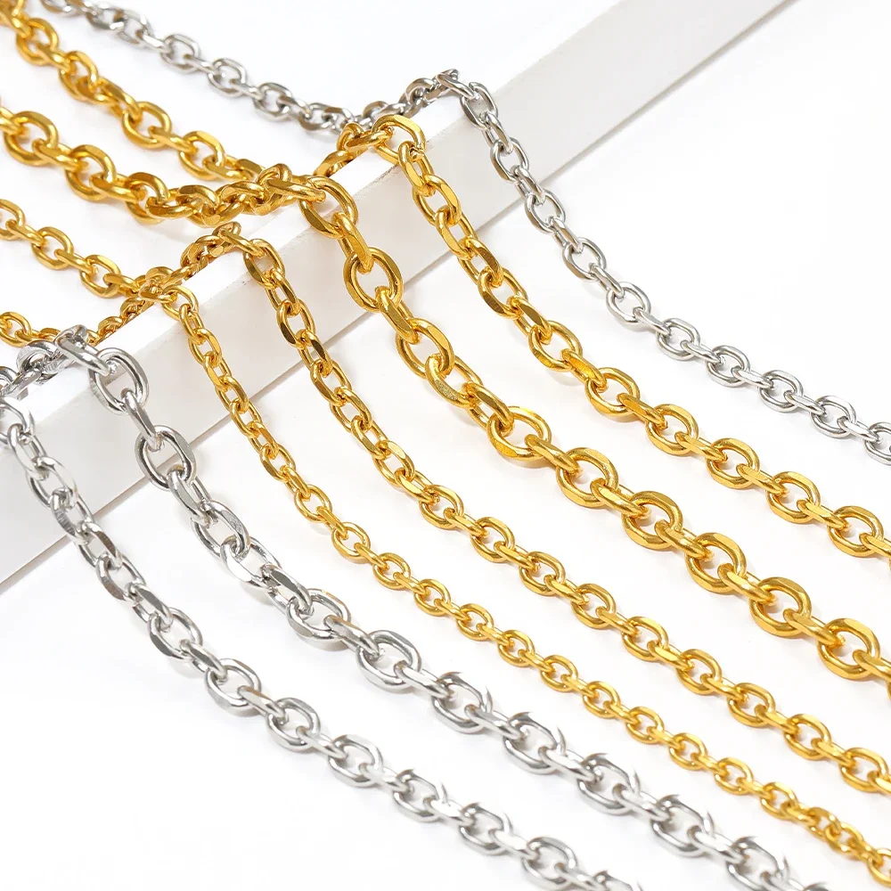 1 Meter Stainless Steel Gold Cross O Link Chains No Fade for DIY Jewelry Findings Bracelet Necklace Earrings Making Wholesale