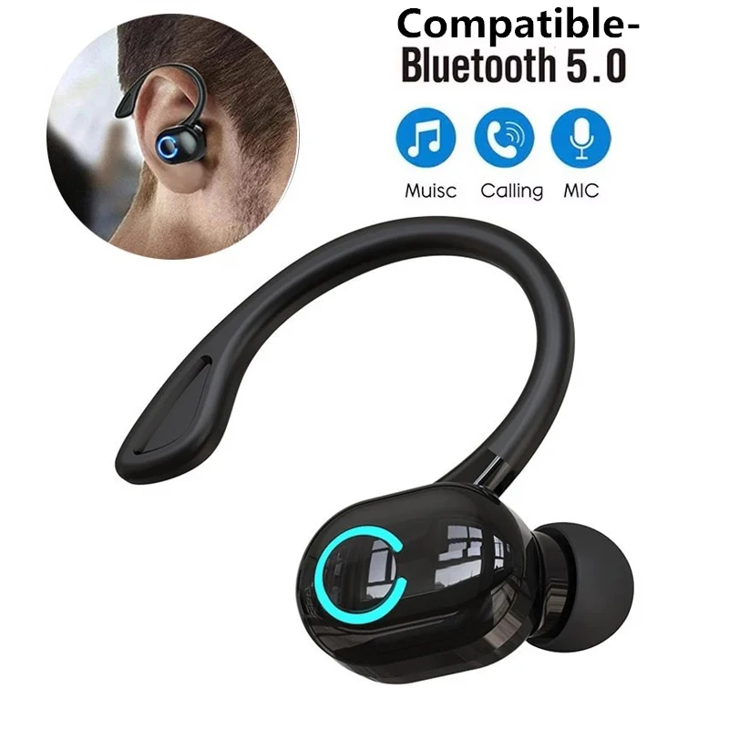 Bluetooth 5.2 Business Wireless Headphone Ear Hook Mini HIFI Bass Noise Cancelling Earphones With Mic Earbuds Sport Game Headset
