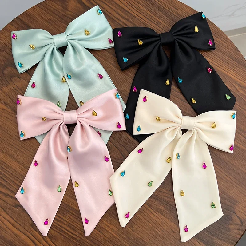 Korean Hair Accessories Luxury Colorful Water Droplet Rhinestone  Clip Fashionable Temperament Women's Bow Spring 