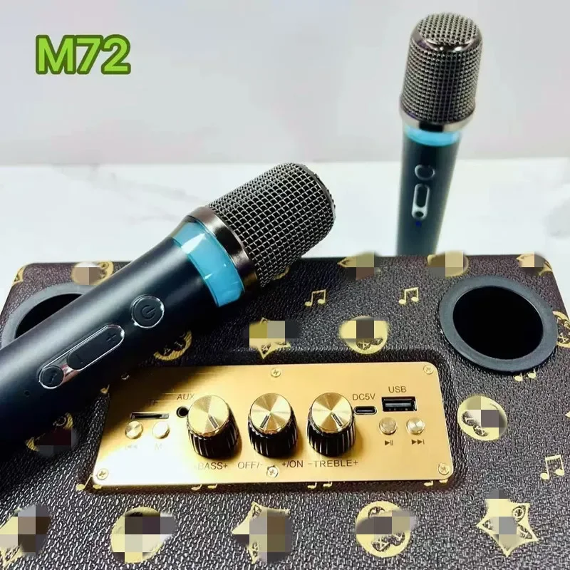 ريترو BT V5.3 HIFI ستيريو باس KTV مكبرات الصوت موسيقى الحفلات اللاسلكية المحمولة مكبر صوت لجهاز الكاريوكي مع ميكروفون FM USB AUX/TF بطاقة اللعب