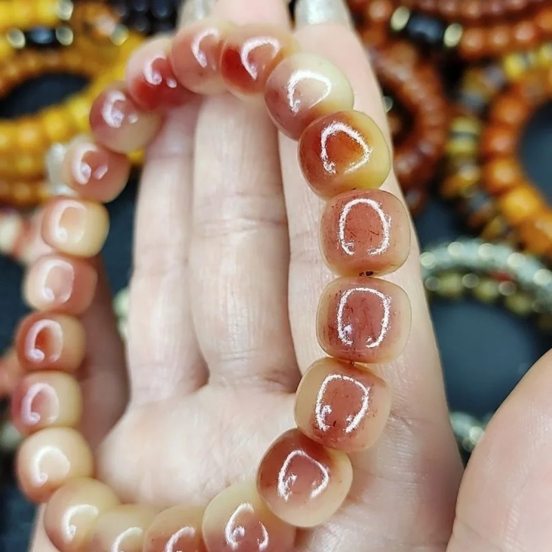 Authentic, guaranteed! Camel bone natural tadpole pattern old-style barrel bead bracelet (12mm)