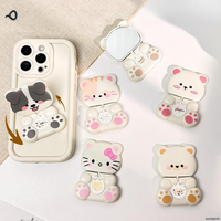 New Korean Clamshell Mirror Mobile Phone Holder Sticky Phone Case Back Sticker Rotate Cute Cartoon Bear Desktop Support Lazy